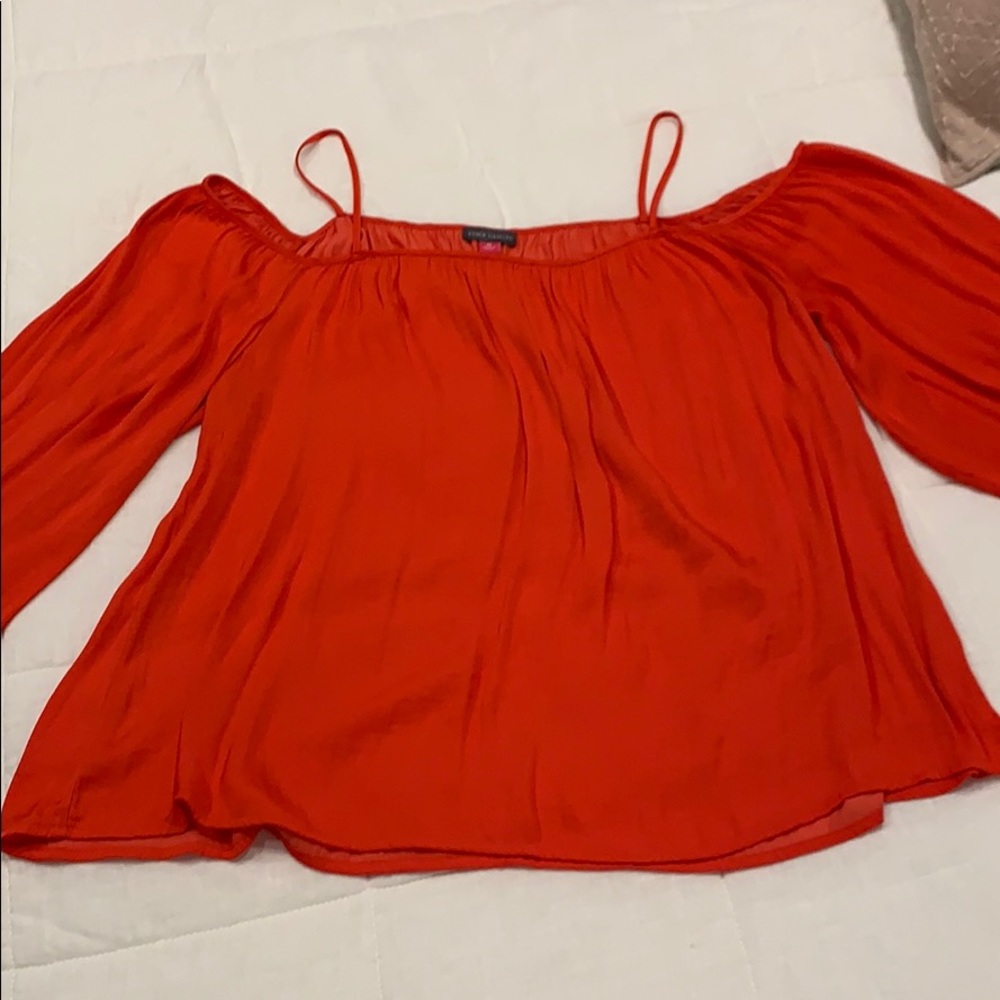Vince Camino orange flowy off shoulder top.